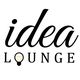 Schwarzer Schriftzug "idea lounge" auf Weiß; Glühbirne als "o" in "lounge".