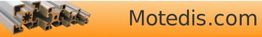 Metallprofile vor orangem Hintergrund, daneben der Text "Motedis.com".