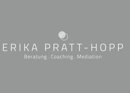 Erika Pratt-Hopp Logo auf grauem Hintergrund: Beratung, Coaching, Mediation in weißem Text.