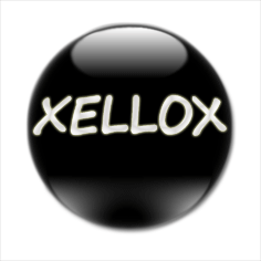 Schwarze Kugel mit weißem Schriftzug "XELLOX".