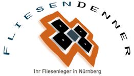 Logo von Fliesen Denner, Ihrem Fliesenleger in Nürnberg, mit stilisiertem Symbol in der Mitte.