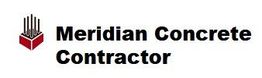Logo of Meridian Concrete Contractor with a red and black geometric design on the left.