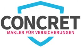 Logo mit Schriftzug "CONCRET" und "Makler für Versicherungen", umrandet von blauem Schild.