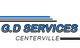 Text "G.D SERVICES" in blue and black font with a blue underline and gray background.