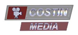 Ein Logo mit Schriftzug „COSTIN MEDIA“ und einem stilisierten Kamerasymbol auf rotem Hintergrund.