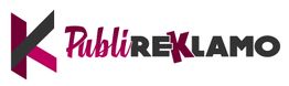 Logo de PubliReklamo con letras en negro y magenta.