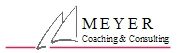 Logo mit Schriftzug "Meyer Coaching & Consulting", stilisierte Liniengrafik und roter Strich unten.