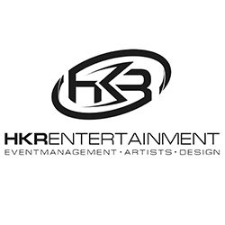 Logo von HKR Entertainment: Eventmanagement, Künstler, Design in schwarzer Schrift auf weißem Hintergrund.