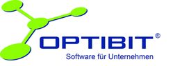 Grünes Molekül-Logo neben "OPTIBIT" in Blau, Text darunter "Software für Unternehmen".