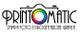 Logo di "Printomatic" con testo: "Stampa foto e progettazione grafica", cerchio colorato centrale.
