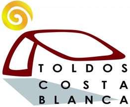 Logo de "Toldos Costa Blanca" con un diseño de carpa y un sol en la esquina superior izquierda.