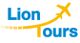 Logo von "Lion Tours" mit gelbem Flugzeug, das den Schriftzug verbindet.