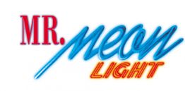 Text: "MR. neon LIGHT" in bunten Buchstaben, rot, blau, gelb, auf weißem Hintergrund.