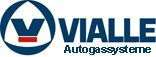 Logo von Vialle Autogassysteme mit blauem Schriftzug und stilisiertem Symbol.