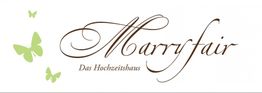 Marryfair-Logo mit der Aufschrift „Das Hochzeitshaus“ und grünen Schmetterlingen.