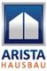 Logo von Arista Hausbau mit stilisiertem Haus in Blau und Weiß.