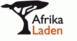 Logo mit stilisiertem Baum und Text "Afrika Laden" in Schwarz und Orange.