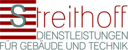 Logo: "Streithoff Dienstleistungen für Gebäude und Technik" in roten und grauen Buchstaben.
