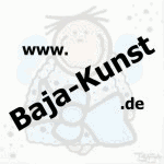 Zeichnung eines Kindes mit einem Geschenk. Text: "www.Baja-Kunst.de".