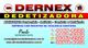 Cartão da Dernex Dedetizadora com contatos e serviços oferecidos para diversos tipos de locais.