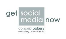 Logo mit Text: "get social media now", "conceptbakery", "marketing across media".