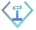 Logotipo con forma de diamante, color azul y verde, con una letra "I" en el centro.