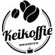 Logo van Keikoffie met koffiebonen en een kopje koffie. Website: www.keikoffie.nl.