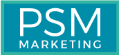 Logo with "PSM Marketing" in white text on a teal background.