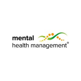 Logo mit Schriftzug "mental health management" und geschwungene grüne Linie mit gelben Punkten.