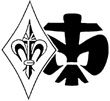 Schwarz-weißes Logo, links Lilie im Rautenmuster, rechts stilisiertes Symbol, beide geometrisch.