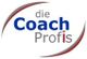 Logo mit Schriftzug "die Coach Profis" und zwei geschwungenen Linien in Rot und Grau.