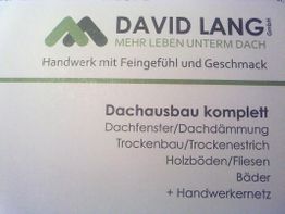 Visitenkarte mit Logo und Leistungen für Dachausbau, Trockenbau, Bäder und Handwerkernetz.