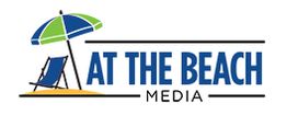 Logo with a beach chair and umbrella, text: "At The Beach Media".