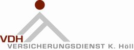 Logo von VDH Versicherungsdienst K. Höll, mit stilisiertem Dach und Punkt in Rot und Grau.