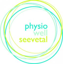 Logo mit Text: "physio well seevetal", umgeben von grünen und blauen Kreisen.