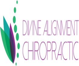 Logo of Divine Alignment Chiropractic with green leaves and dots design.
