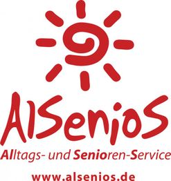 Logo mit roten Buchstaben: "AlSenioS" und Schriftzug "Alltags- und Senioren-Service", www.alsenios.de.