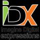 Logo with "iDX" in green and orange, text: "Imagine Digital expressions" on black background.