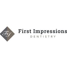 Logo of "First Impressions Dentistry" with initials "FJ" in a diamond shape.