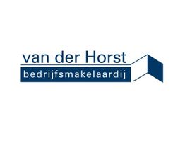 Logo van "van der Horst bedrijfsmakelaardij" met bedrijfsnaam en grafisch element.