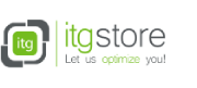 Logo de "itg store" con lema "Let us optimize you!" y un cuadro verde.