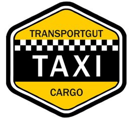 Sechseckiges Logo mit "Transportgut," "Taxi" und "Cargo" in Gelb, Schwarz und Weiß.