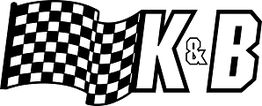 Schwarz-weißes Karomuster-Flaggenlogo mit den Buchstaben K & B rechts daneben.