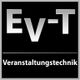 Schwarzes Logo mit "Ev-T Veranstaltungstechnik" in silberner und weißer Schrift.