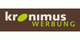 Logo von "kronimus WERBUNG" in braun und grünem Text auf weißem Hintergrund.