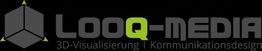 Logo von Looq-Media mit Schriftzug: "3D-Visualisierung | Kommunikationsdesign".