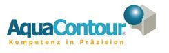 Logo: AquaContour mit Slogan "Kompetenz in Präzision", Kugel und Würfel-Symbol.