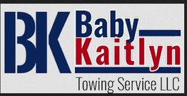 Logo of BK Baby Kaitlyn Towing Service LLC in blue and red text.