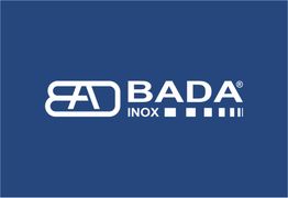Logo BADA INOX su sfondo blu con scritta bianca e simboli grafici geometrici.