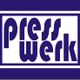 Logo mit dem weißen Schriftzug "Presswerk" vor einem dunkelblauen Hintergrund.